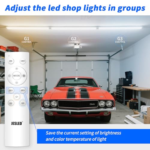 JESLED 4FT Dimmable LED Shop Lights with Remote Control - 40W 5400LM, 4 Pack