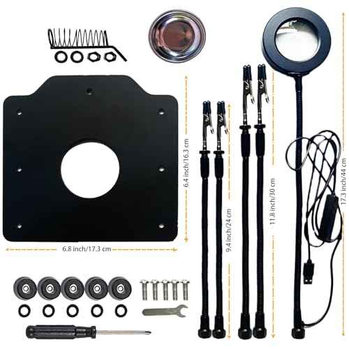 Soldering Station Helping Hands with Magnifying Glass with Light Third Hand Solder Tool Circuit Board Welding Kit PCB Holder Heavy Duty Base Plate | Four Flexible Arms