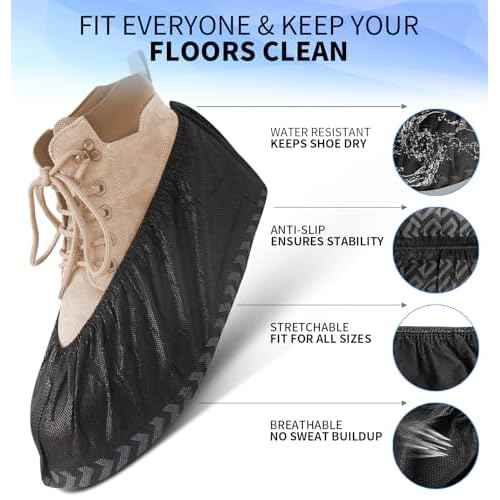 Shoe Covers Disposable Non Slip - 50 Pack (25 Pairs) X-Large Disposable Boot Covers for Indoors Outdoors Recyclable Durable Protector Stretchable Fits Up to Size 13 US Men-Black