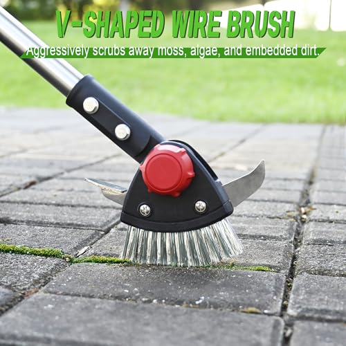 BARAYSTUS 3-in-1 Long Handle Crack Weeder & Crevice Cleaning Tool with Stainless Steel Brush