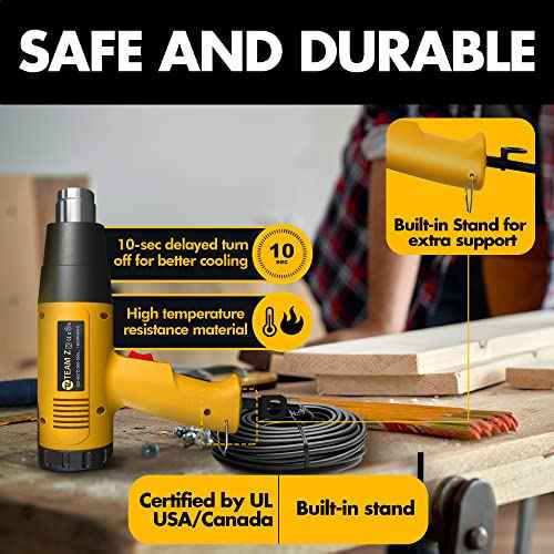 Team Z 1800W Heat Gun Kit 212¡ÆF to 1112¡ÆF(Only ¡ÆF)- Fast Heating Heavy Duty Hot Air Gun, LCD Display, Overload Protection with 4 Nozzles for Shrink Wrap, Soften Paint, Bend Plastic Pipes and More