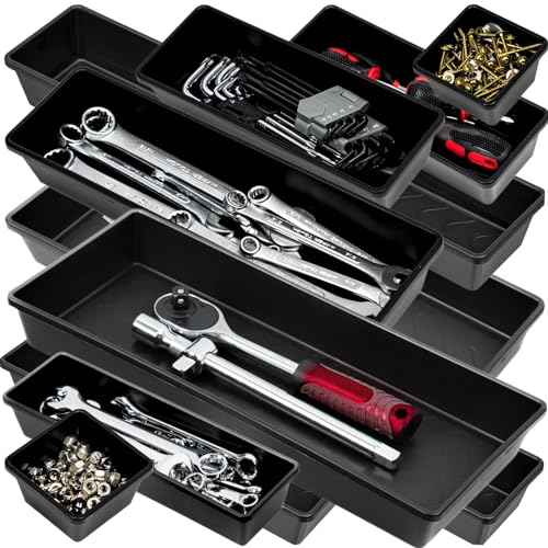 ONREVA Tool Box Organizer Tray Divider Set, Extra Large Toolbox Trays, Tool Box Organizers and Storage Kit, Rolling Tool Chest Drawer Bins, Hardware Screwdrivers Pliers Organization, 12pcs