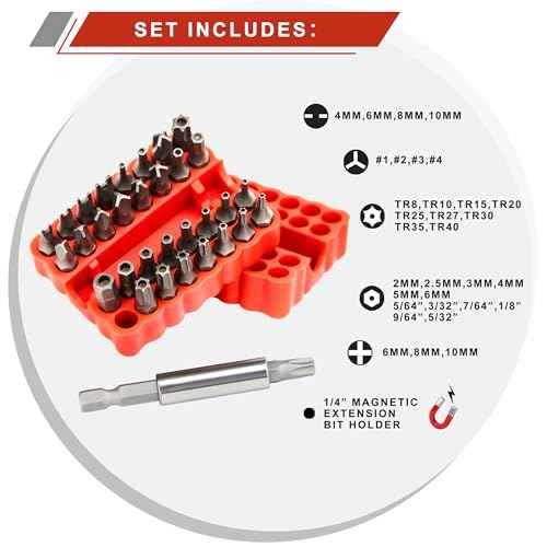34pcs Security Bit Set 1/4 Inch Hex Shank Screwdriver Bit Set,Tamper Proof Bits-Torx+Hex+Tri Wing+Star+Spanner for Torx Security Screwdriver Set,High Hardness Impact Driver Bit Set(Red+Wrench)