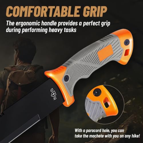 Grand Way Orange 25" Heavy Duty Survival Machete with Sheath & Serrated Blade
