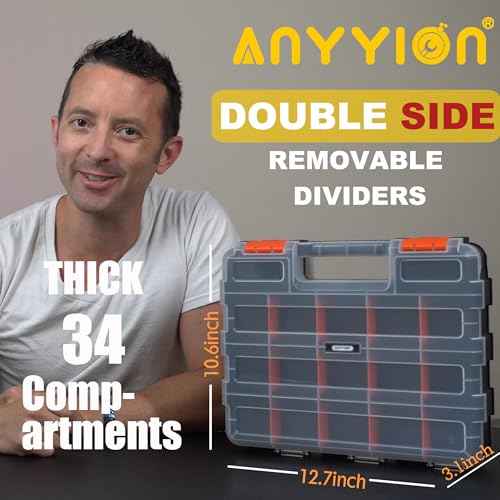 Anyyion Small Parts Organizer, 34-Compartments Double Side parts organizer with Removable Dividers for Hardware, Screws, Bolts, Nails, Beads, Jewelry. (2 Pcs, Orange)