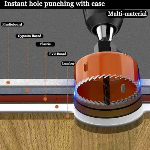11-Piece Hole Saw Kit (1-1/4" to 3" / 32-76mm) with Mandrels, Arbor, Gloves & Case for Soft Wood, PVC Board, Plywood