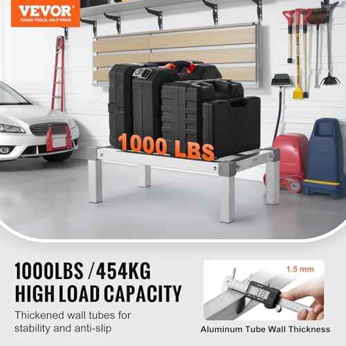 VEVOR Aluminum Dunnage Rack, 24¡± x 14¡± Commercial Food Floor Rack, 8¡± Off the Floor, 1000 lbs Capacity Adjustable Aluminum Storage, for Storage in Restaurants, Kitchens, Garages and Vehicles