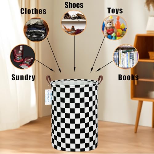LANGYASHAN Round Collapsible Laundry Basket Hamper - Boys Nursery Racing Flag, 19.7" x 15.7"