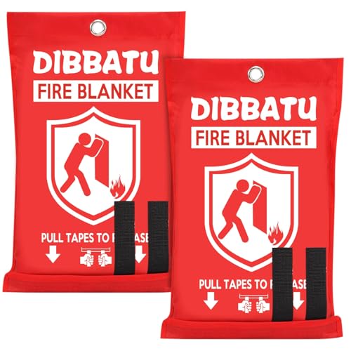 DIBBATU Red 40x40 Inch Fire Blanket 2 Pack Emergency Fire Safety for Home & Kitchen