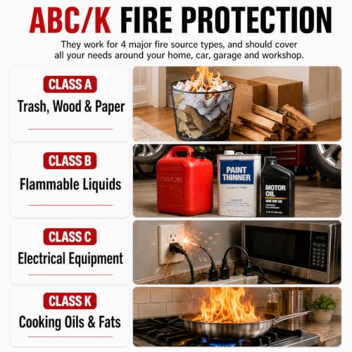 Ougist 2-Pack Small Portable Fire Extinguisher for Home & Car – ABC Chemical Powder, 1.32lb each