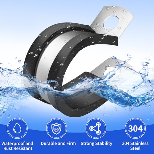 25 Pcs Rubber Cable Clamps, 1/2 Inch Stainless Steel Metal Cable Clamps, Insulated Wire Clamp for Tube Pipe Wire Hose Installation