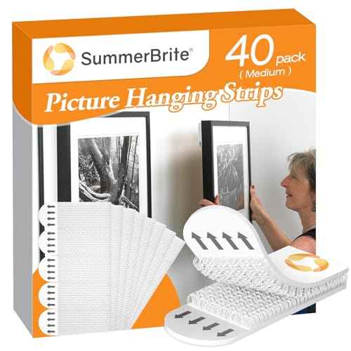 Picture Hanging Strips 40 Strips, Damage Free Removal, Wall Poster Picture Hangers Without Nails, Sticky Hook & Loop Adhesive Strips for Poster/Picture/Home/Office, 20 Pairs/Medium, White