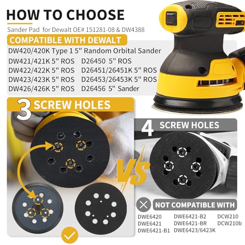 Sander Pads Replacement for Dewalt, 5" 8 Hole Hook and Loop Orbital Sander Pads Compatible with DeWalt DW420 DW421 DW422 DW423 DW426 D26451 D26453 Random Orbital Sanders