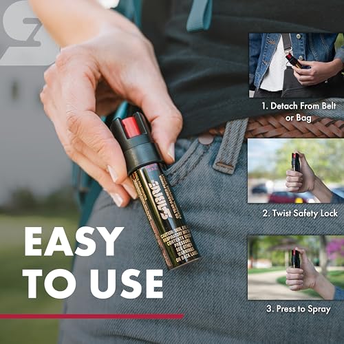 SABRE Advanced Pepper Spray, 3-in-1 Formula Contains Maximum Strength Pepper Spray, CS Military Tear Gas And UV Marking Dye, Compact Belt Clip For Easy Carry and Fast Access, 35 Bursts