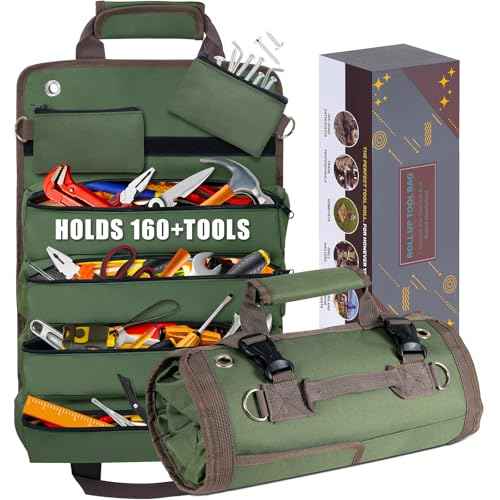 Roll Up Tool Bag, Heavy Duty Tool Organizer with 2 Detachable Zipper Pouches, Compact Durable Tool Storage for Men Women, Perfect for Handyman, RV Owners, Dad Birthday or Father¡¯s Day Gifts