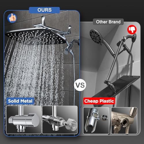 Veken Chrome 11.8-Inch High Pressure Rainfall Shower Head with Handheld & Adjustable Arm
