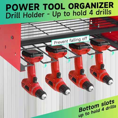 Garden Power Tool Organizer, Heavy Duty Tools Storage Rack Wall Mount with Charging Station, 3 Layers Yard Tool Shelf Drill Holder for Ryobi Tools - Ideal for Garage, Workshop