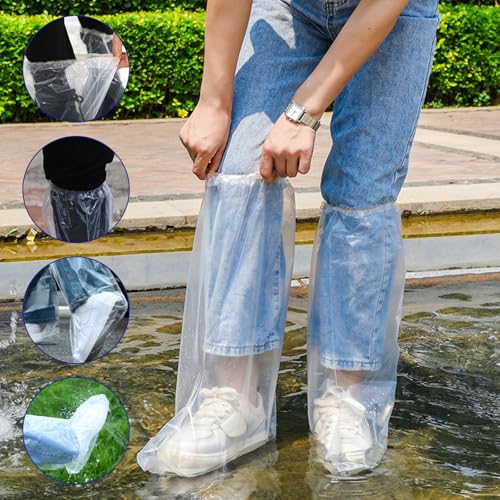 10 Pairs Disposable Shoe Covers, Waterproof Anti-Slip and Dirt-Resistant Shoes Cover for Rain Plastic Boot for Outdoor Activities, Home Cleaning, Gardening Work (Transparent)