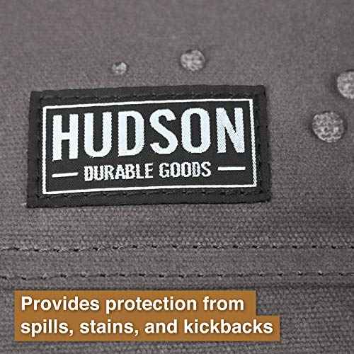 Hudson Durable Goods Woodworking Edition Waxed Canvas Tool Apron for Men and Women, Heavy Duty Work Apron with Front Pockets, Adjustable Padded Straps, Quick Release Buckle, Crossback - One Size, Grey