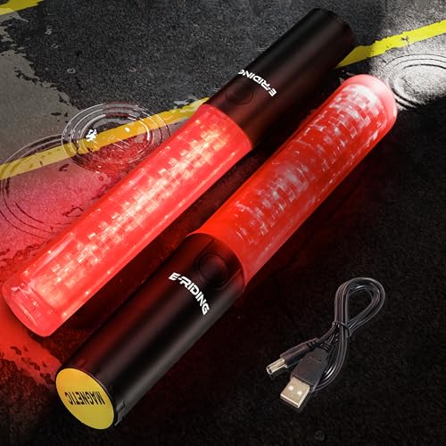 2 Pack Rechargeable Traffic Wand, 10 Inch Traffic Control Baton with Magnet, Safety Light Wand with White LED on Top, Air Marshaling Wand with 3 Flashing Modes