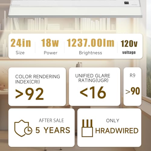 Ansen 24-inch Hardwired LED Under Cabinet Light, Dimmable, 1237lm, 5 Color Temps