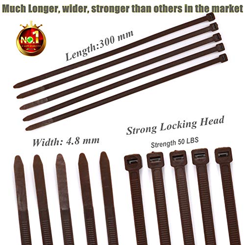 Strong Brown Zip Ties 12 Inch Wood Color Cable Ties Zip Tie, Heavy Duty Gardening Hand Tools Plants Ties 50 LBS Strength, 100 Pieces