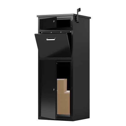 Outdoor Package Delivery Box - Anti-Theft, Waterproof, Rustproof, Outside Lockable Black Metal Parcel Drop Boxes, Ideal for Porch, Fence, and Curbside