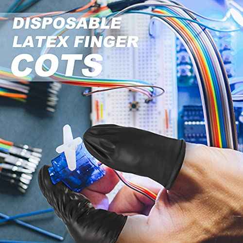 400 Pcs Disposable Latex Finger Cots Protective Fingertips Gloves Black Finger Sleeves Protectors for Industrial, Beauty and More, 2.4 x 0.8 Inch