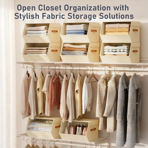 DIMJ Beige Stackable Closet Organizers 11.4 x 12.6 x 9.8 Inches, 4 Pack