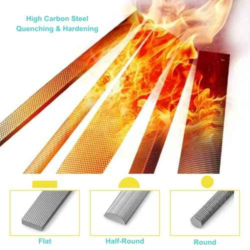 3 pcs Metal File Set, 8-inch,Professional High Carbon Steel File, Includes Flat/Round/Half-Round,Work for Metal, Wood