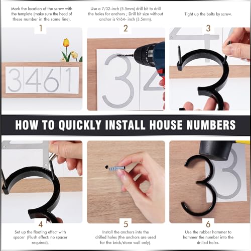 VONDERSO 5 Inch Black Floating House Numbers Zinc Alloy Outdoor Address Sign with Nail Kit