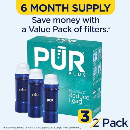 PUR Plus 3 Pack Water Pitcher Replacement Filters with Lead Reduction - Compatible with All PUR Pitchers & Dispensers