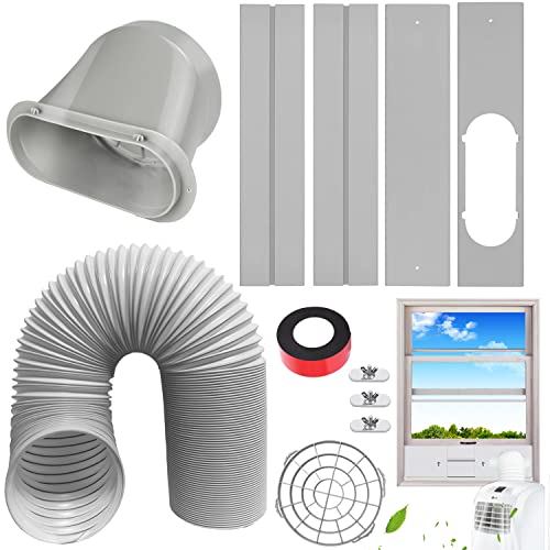 JENCEAILL Portable AC Window Vent Kit - Adjustable Exhaust Hose & Seal Plate for Sliding Windows