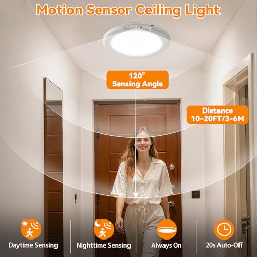 KYEKIO 2-Pack Rechargeable LED Ceiling & Shower Lights with Remote, White