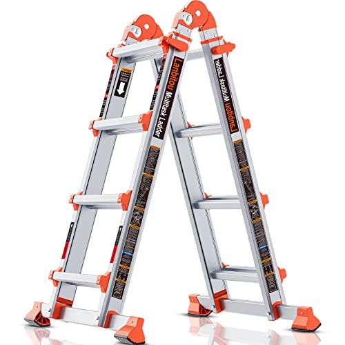 14ft Aluminum Multi-Position Telescoping Ladder - Reinforced Safety