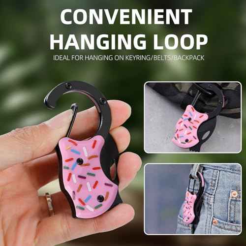 Tactical EDC Pocket Knife Gift for Men - 1.34" Stainless Steel Folding Knives with Safety Lock, Keychain Clip | Compact Survival Knife for Camping, Hiking, Outdoor & Everyday Carry(Donut)