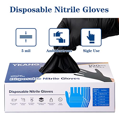 YKANG Black Disposable Nitrile Gloves,Latex Free Disposable Gloves 100 PCS,Food Safe Food Prep Cooking Gloves