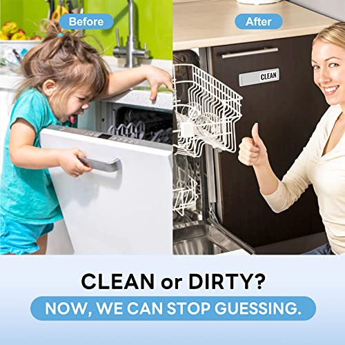 K KitchenTour Dishwasher Magnet Clean/Dirty Sign - Large Text, Silver Frame, 7x2 in, Strong Magnetic, Includes Adhesive Stickers (2-1-abs-black&white)