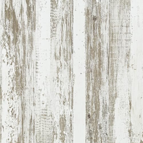 WENMER White and Brown Rustic Wood Grain Wallpaper, 17.3" x 118", 14.1 sq.ft. Peel and Stick, Waterproof, Multi-Surface Use