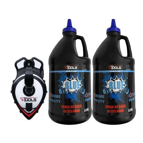 CE TOOLS COMBO 1 unit SnapBack® Chalk Line with Releasable Tip and 2 Unit 3LB Blue It Up EXTREME VISIBILITY Marking Chalk-Made in US, For Chalkline, Job site Chalk, Hydrophobic, Construction use.