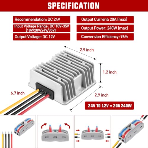 Nilight 24V to 12V DC-DC Step Down Converter 240W 20A Waterproof