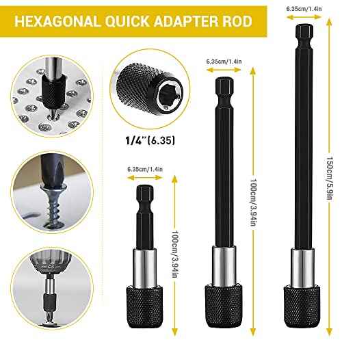 Bit Holder Drill Bit Extension Set, Upgrade Bit Holder Keychain 1/4" Hex Shank Aluminum Alloy Screwdriver Bits Holder, 3-Pack Quick Release Drill Bit Holder Tool Kit