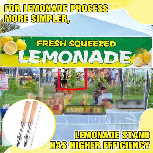 Lasnten 2 Pack Straw Puncher for Plastic Lids Lemonade Cup Stainless Steel Straw Hole Puncher with Wooden Handle Punching Tools for Lemonade Stand Supplies