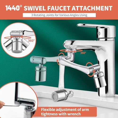 CECEFIN Swivel Faucet Extender Sink Aerator - 1080° Rotating, 2-Mode, Brass & ABS