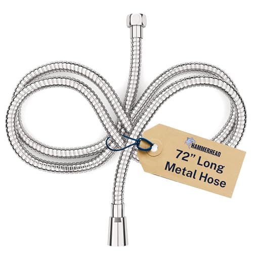 HammerHead 72 Inch Silver Metal Shower Hose - Extra Long, Universal Replacement