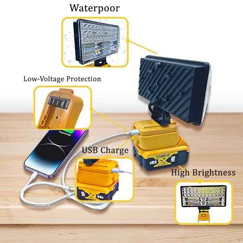 BYZONE 90W 5400LM LED Work Light for Dewalt 20V Batteries, Portable & Waterproof