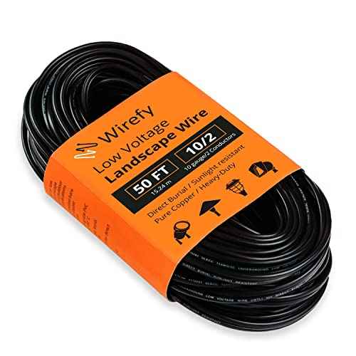 Wirefy 10/2 Low Voltage Landscape Wire 50 ft | Low Voltage Landscape Lighting Wire | Pure Copper | Outdoor Direct Burial | 10-Gauge 2-Conductor 50 Feet | UL Listed