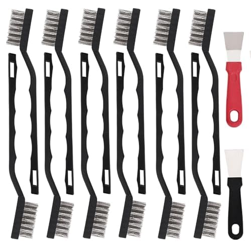 12 Pcs Mini Stainless Steel Wire Brush Set, Wire Scratch Brush with Curved Handle, Cleaning Weld Slag and Rust