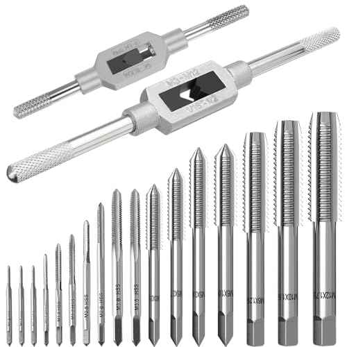Metric Tap Set 19Pcs, Tap and Die Set, Hand Screw Thread Taps Set, Mini Metric Plug Tap Screw Tap Drill Tap Drill Set Tapping tool M1-M3.5 M4 M5 M6 M8 M10 M12 with 2 Adjustable Tap Wrench Tool