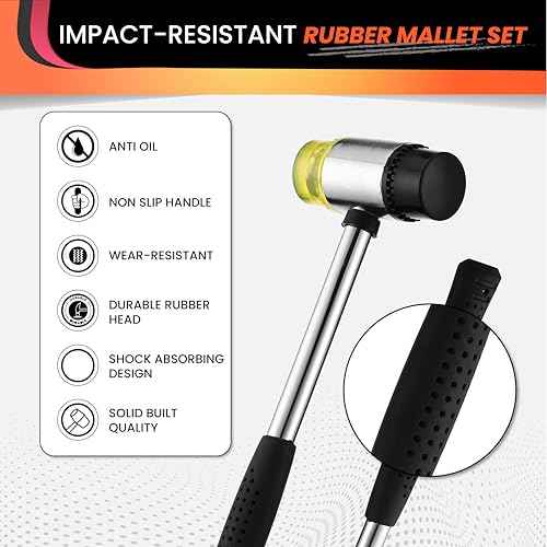 25mm Small Rubber Mallet hammer - rubber hammer with Non?Slip Grip and Dual Rubber & Nylon Heads for Craft, Tile, Jewelry and Furniture Assembly
